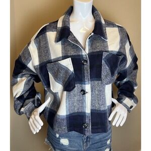 Ashley by 26 International Outerwear blue white plaid cropped shacket/jacket 3x